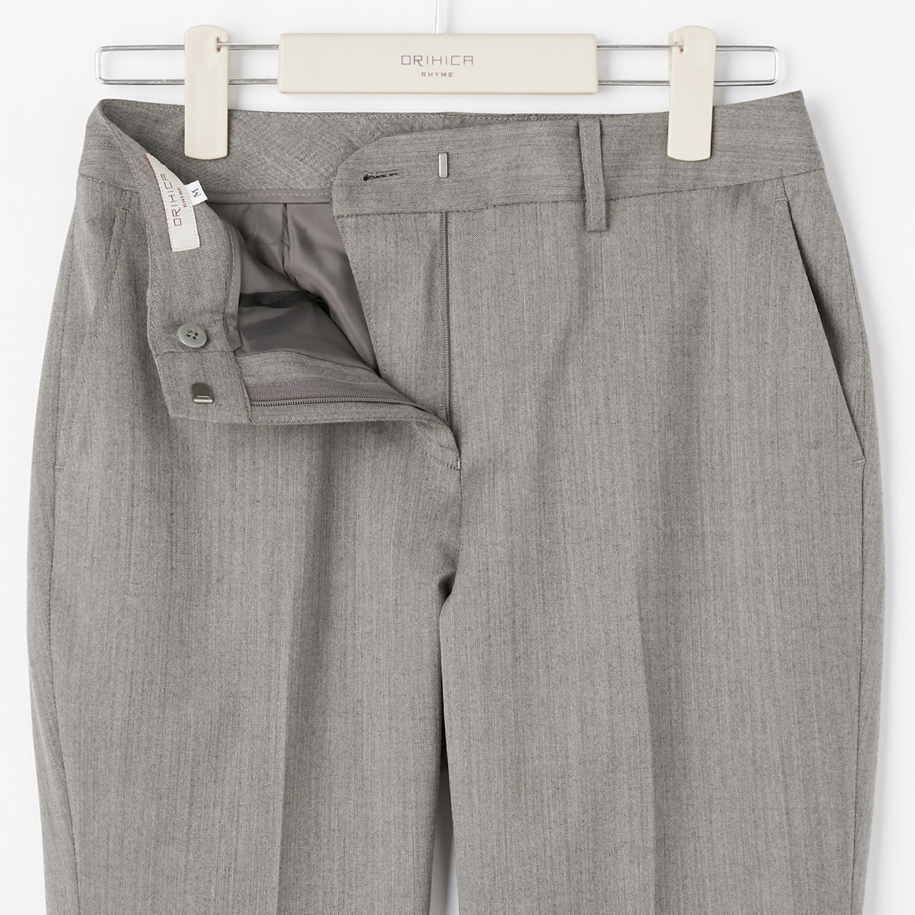 Washable Stretch Wool Milled Herringbone Tapered Pants - Beige - Image 2