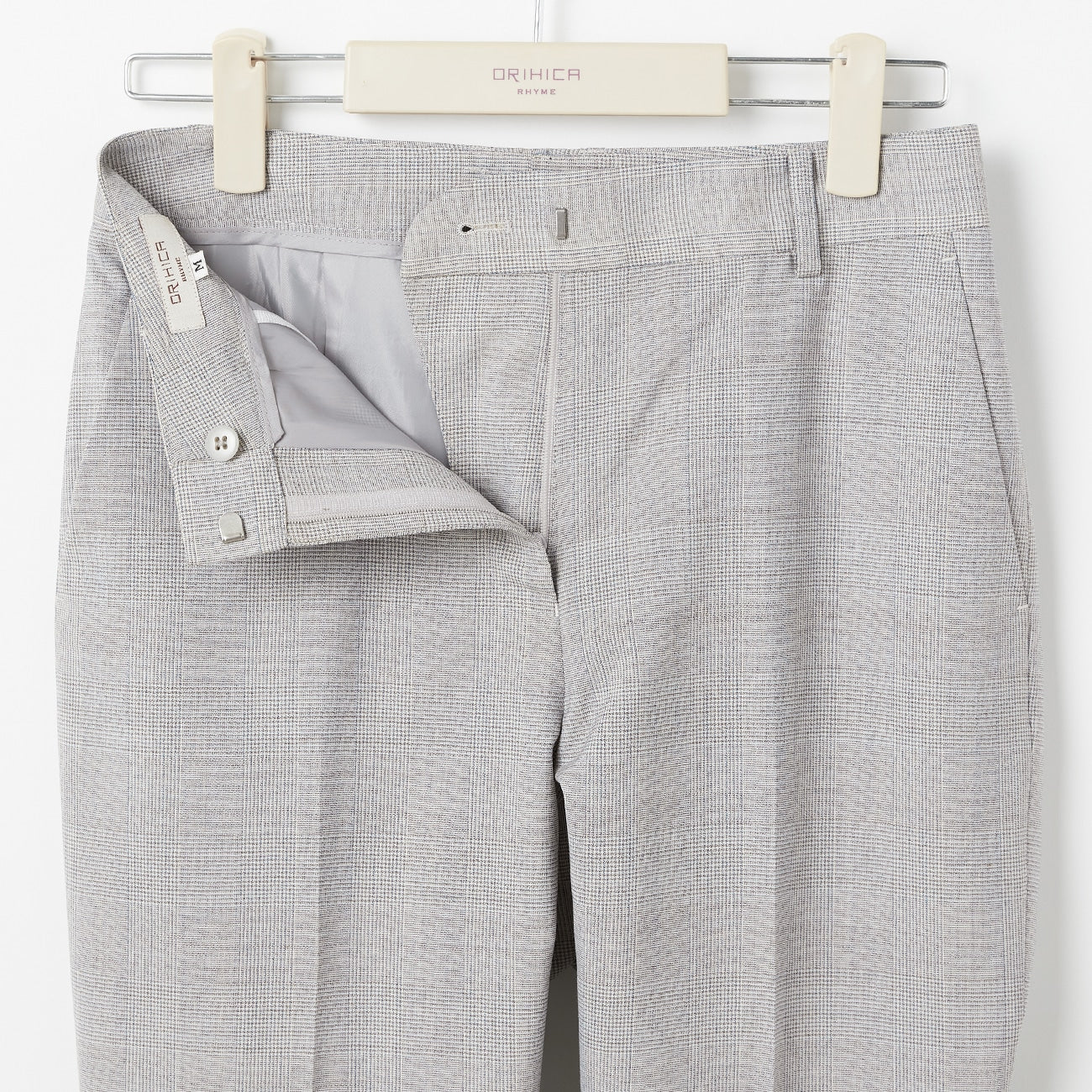 Washable Stretch Check Cropped Pants - Light Gray - Image 2