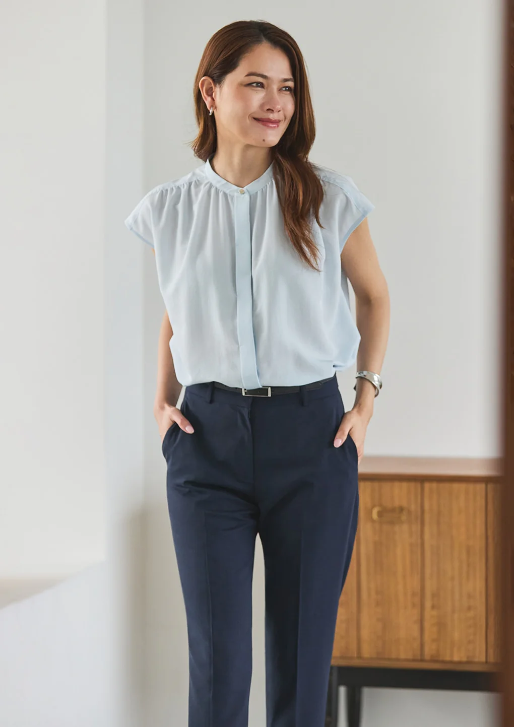 High-breathability Washable Stretch Cropped Pants - Navy - Image 16