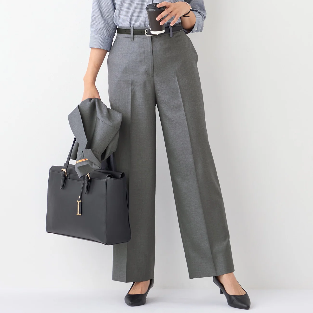 THE THIRD SUITS Linen-Like Wide Pants - Medium Gray