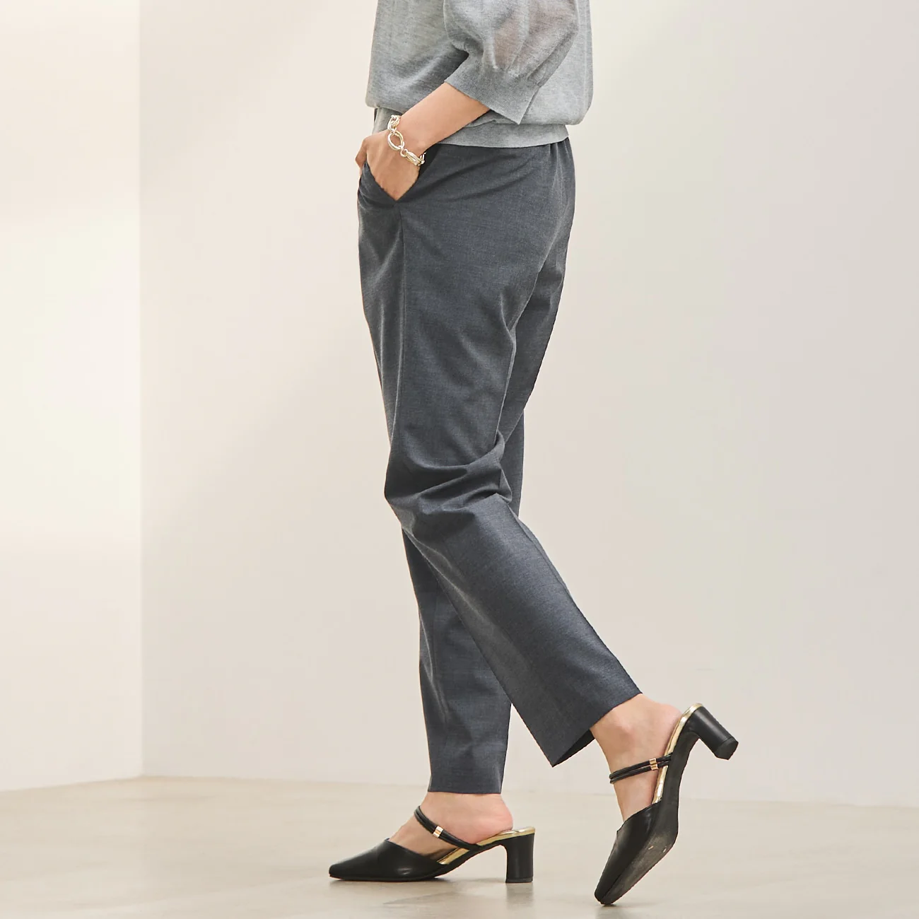 Flamingo Pants Airy Washable Stretch Tapered Pants - Navy - Image 2