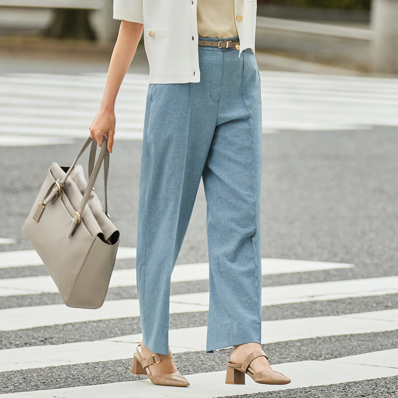 Flamingo Pants Airy Washable Stretch Wide Pants - Blue