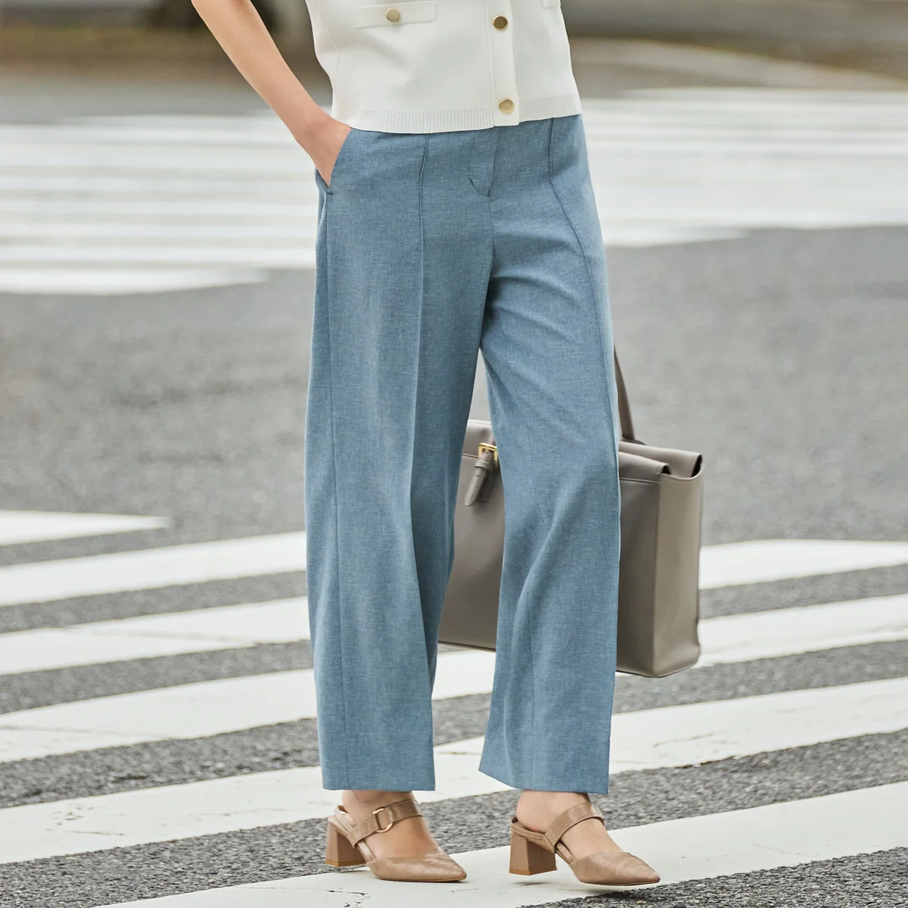 Flamingo Pants Airy Washable Stretch Wide Pants - Blue - Image 2