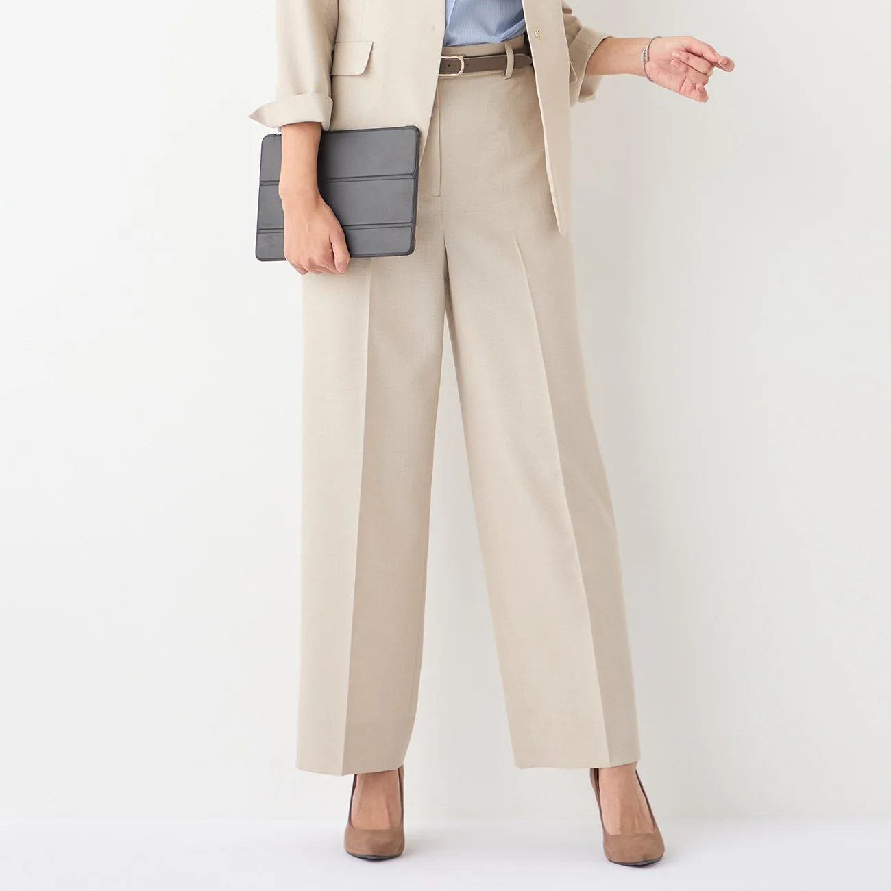 THE THIRD SUITS Linen-Like Wide Pants - Beige