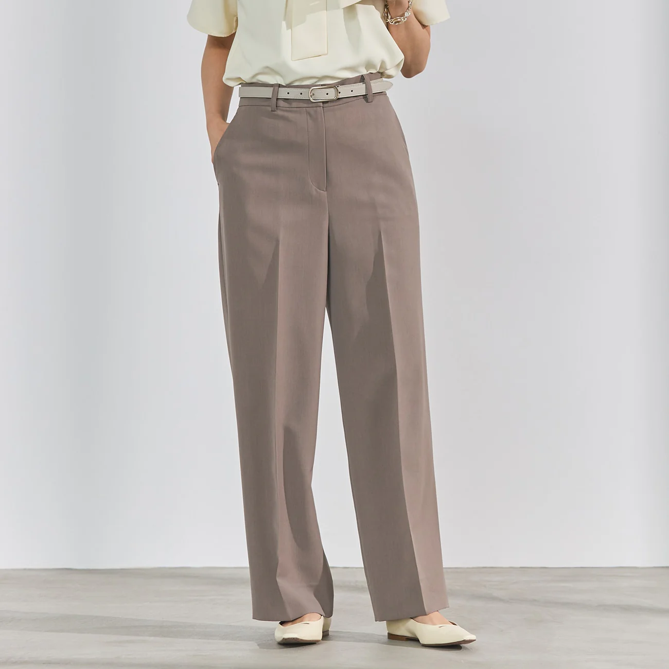 THE THIRD SUITS Washable Cool Touch Wide Pants - Beige - Image 2