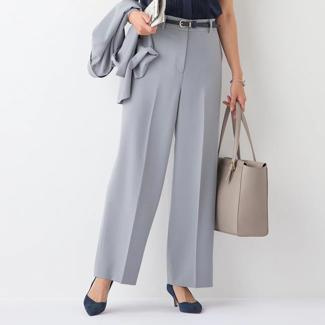 THE THIRD SUITS Washable Cool Touch Wide Pants - Light Gray - Image 3