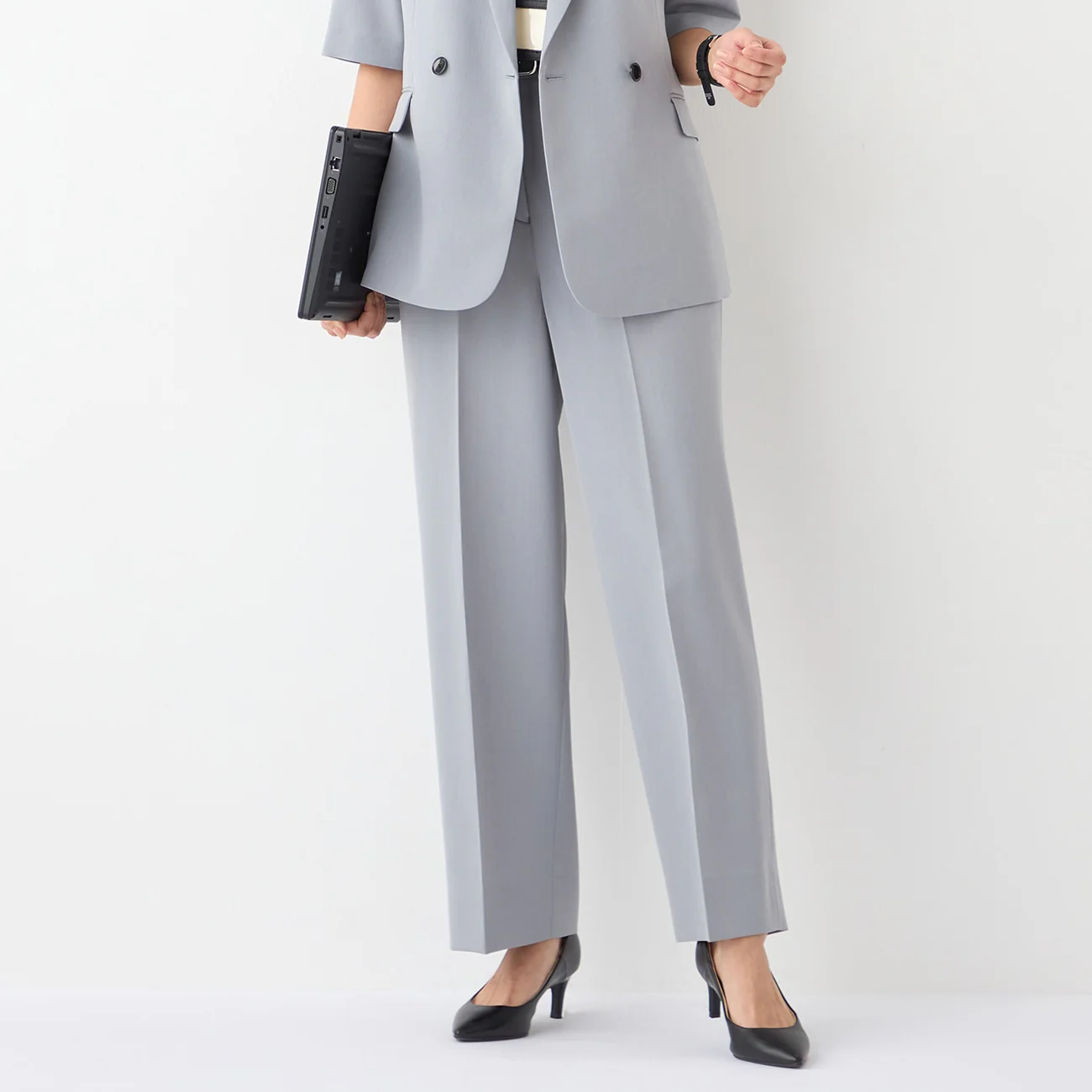 THE THIRD SUITS Washable Cool Touch Wide Pants - Light Gray - Image 4