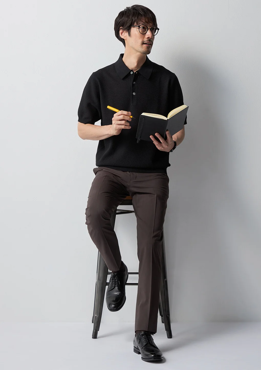 Linen Blend Twill Knit Polo Shirt - Image 14