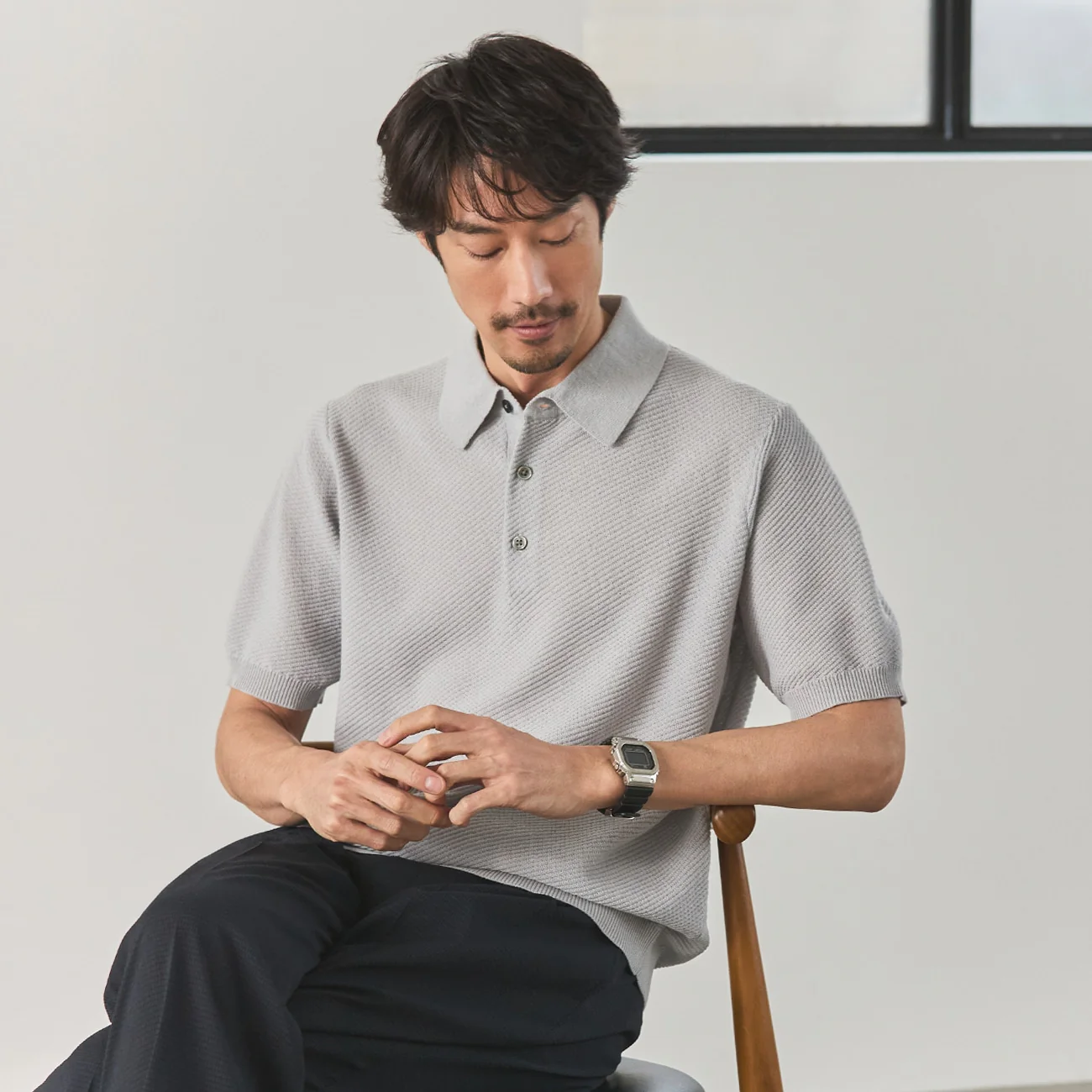 Linen Blend Twill Knit Polo Shirt - Image 5