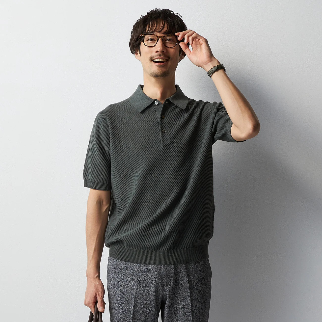 Linen Blend Twill Knit Polo Shirt - Image 6
