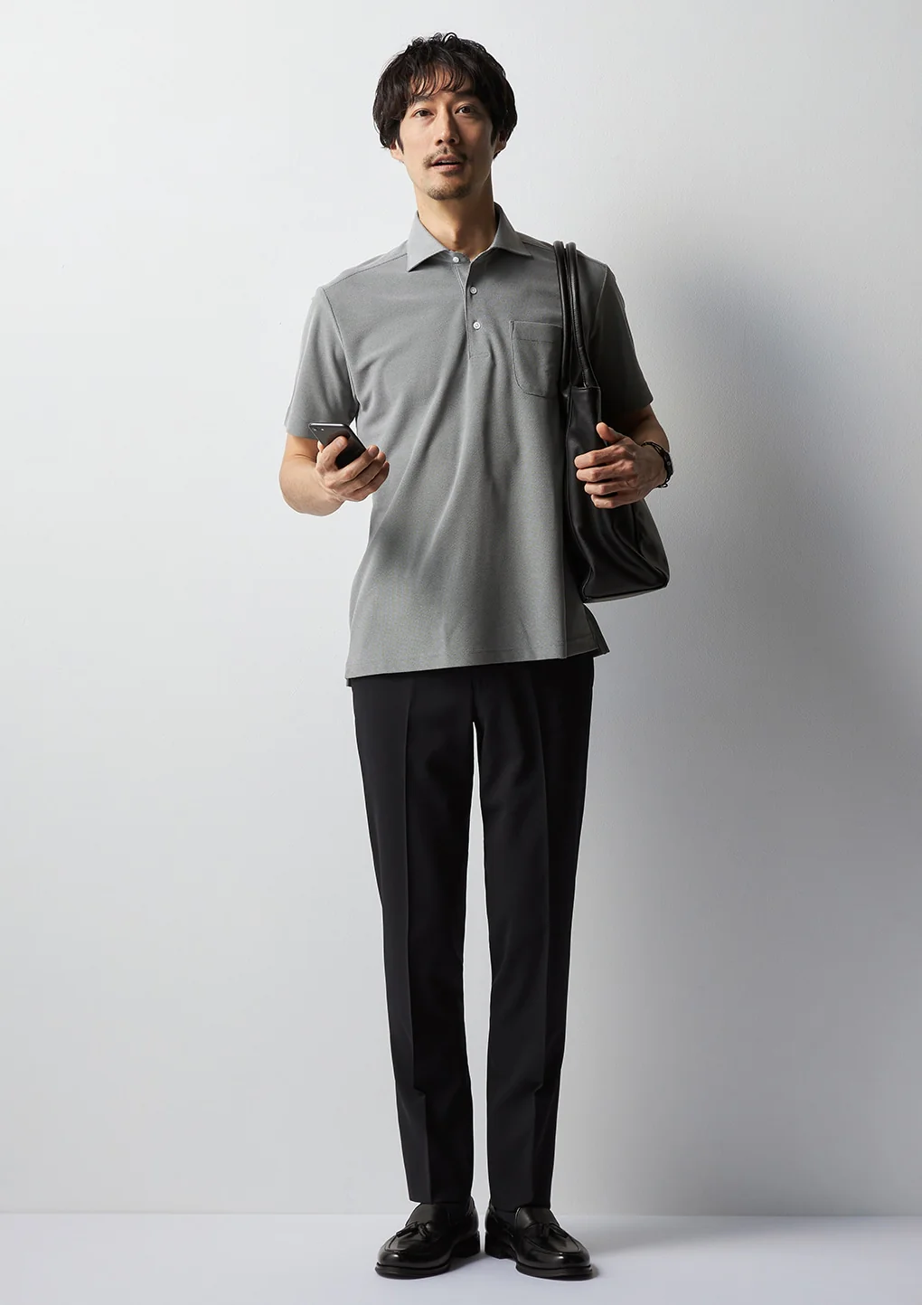 Leno Weave Spread Collar Pullover Polo Shirt - Gray - Image 12