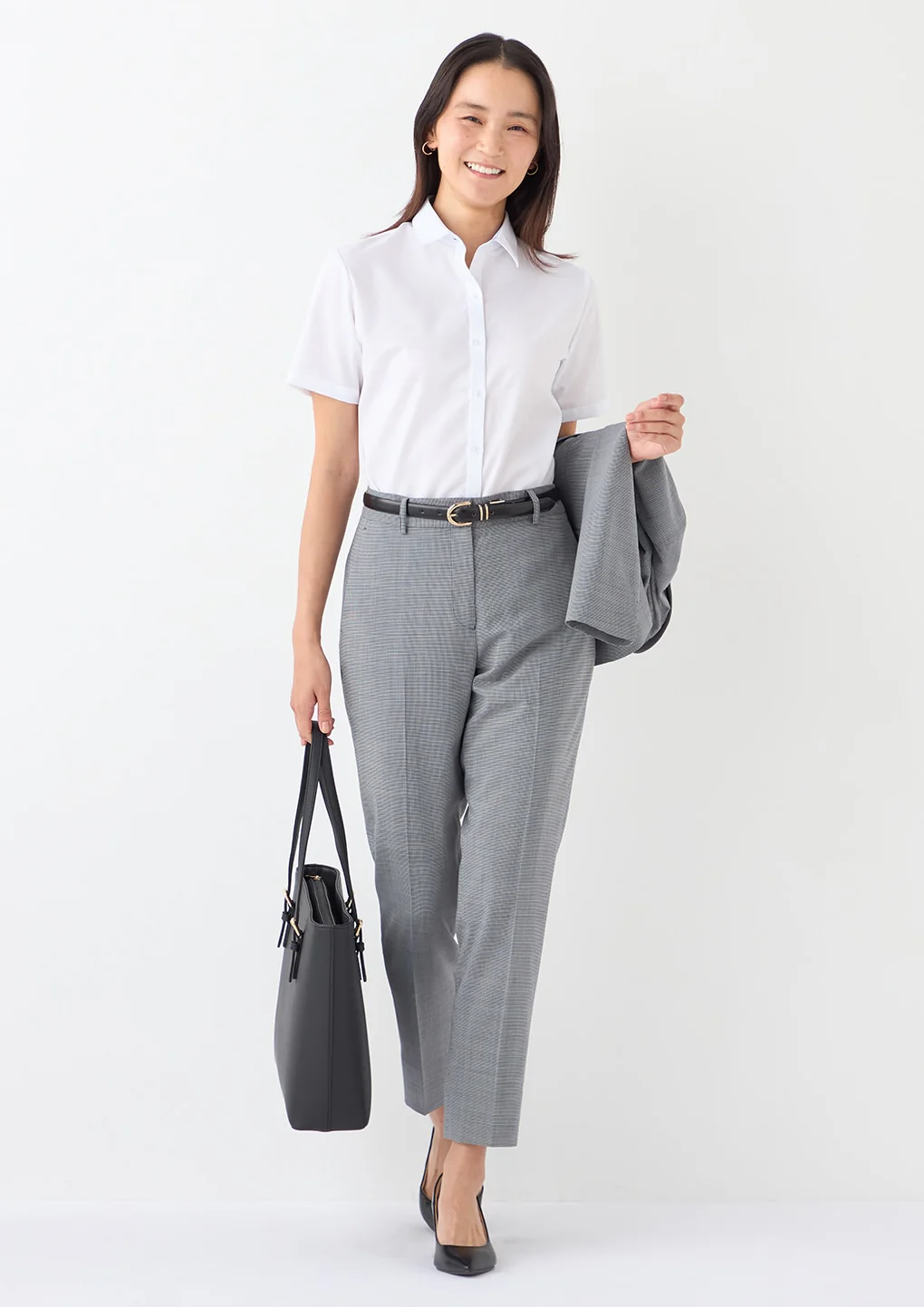 Women's Super Non-Iron Cotton Short Sleeve Point Collar Shirt - White - Image 14
