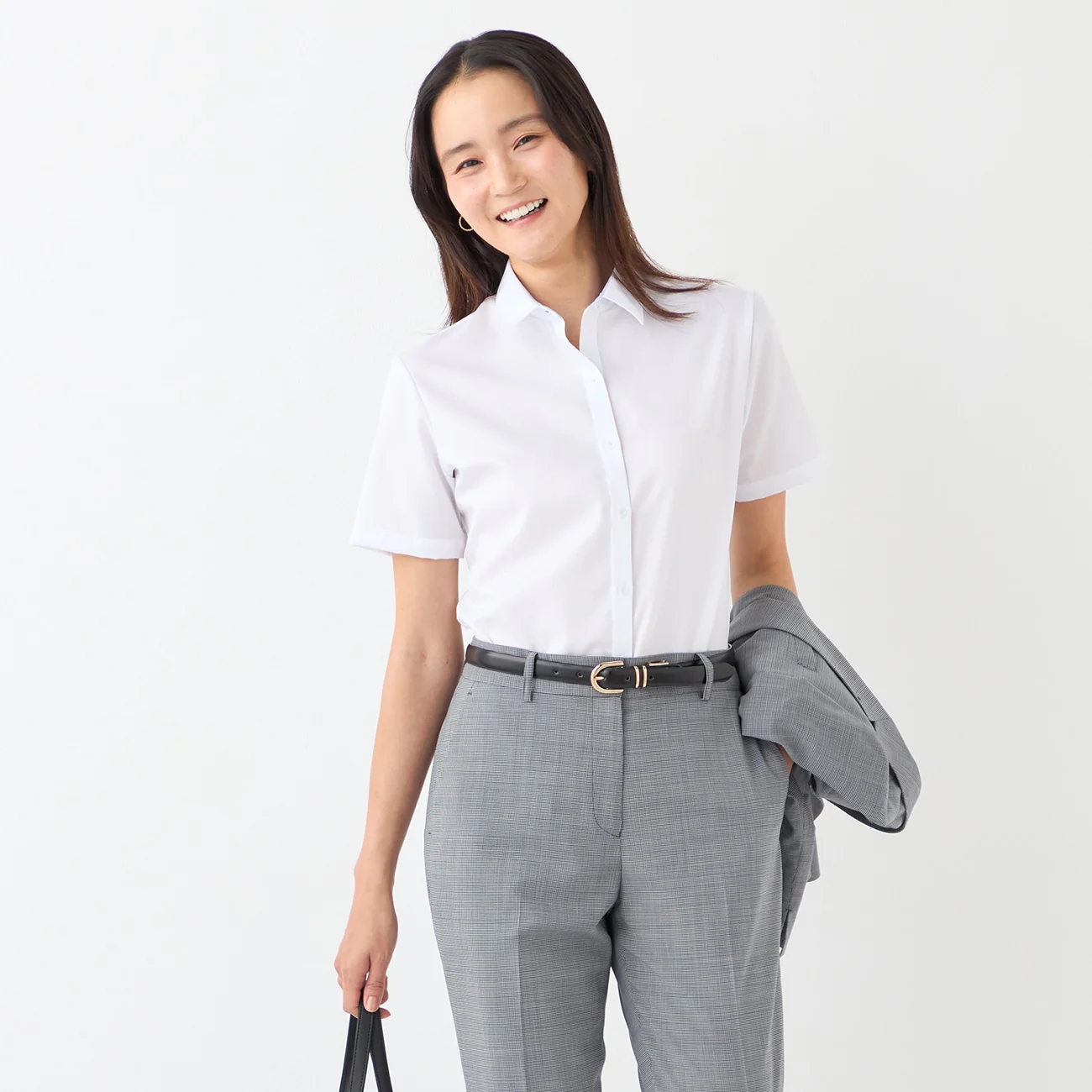 Women's Super Non-Iron Cotton Short Sleeve Point Collar Shirt - White - Image 4