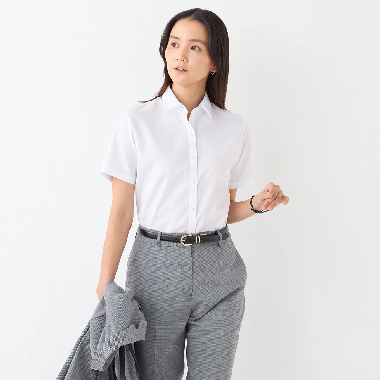 Women's Super Non-Iron Cotton Short Sleeve Point Collar Shirt - White - Image 5