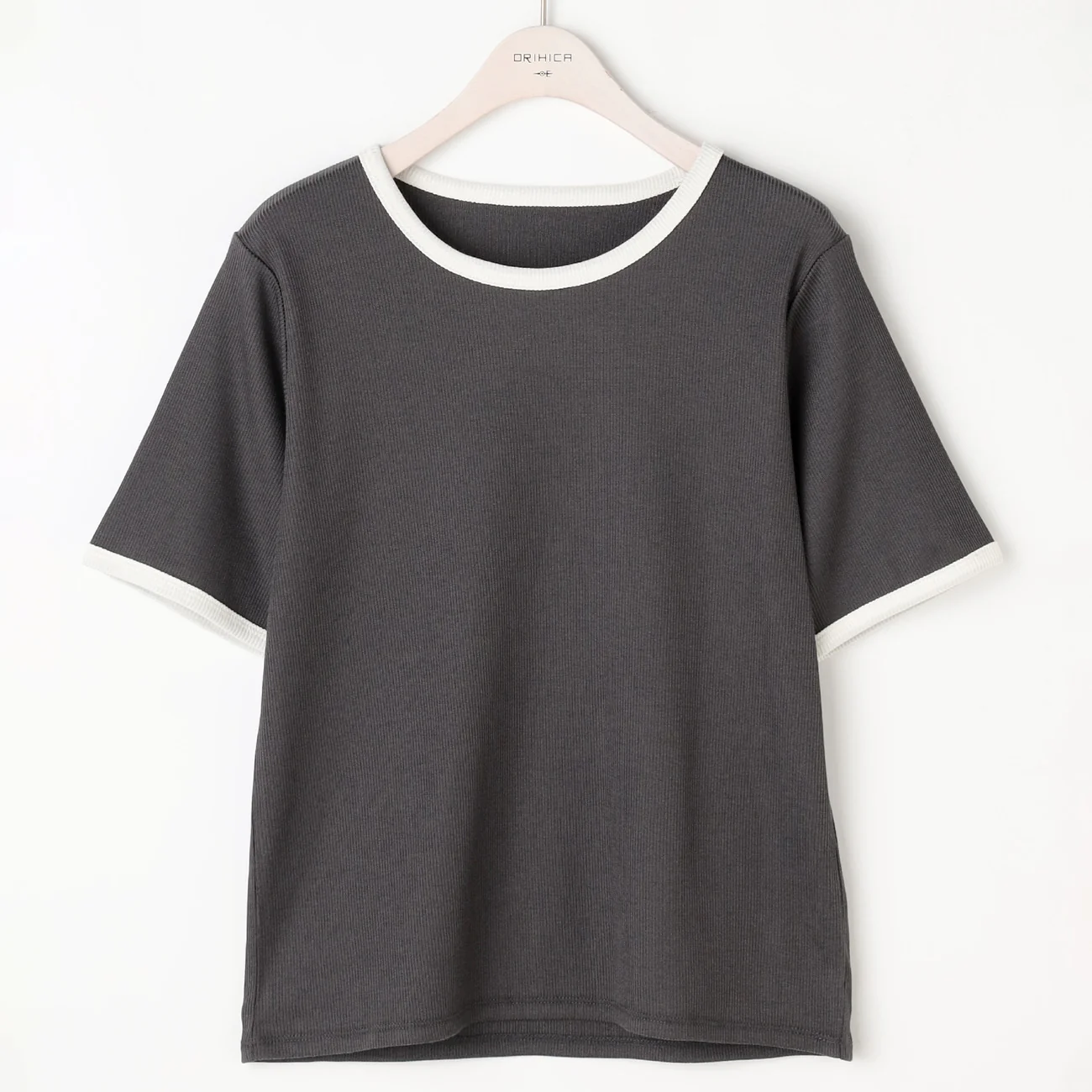 Contrast Ribbed Short Sleeve T-shirt - Image 7