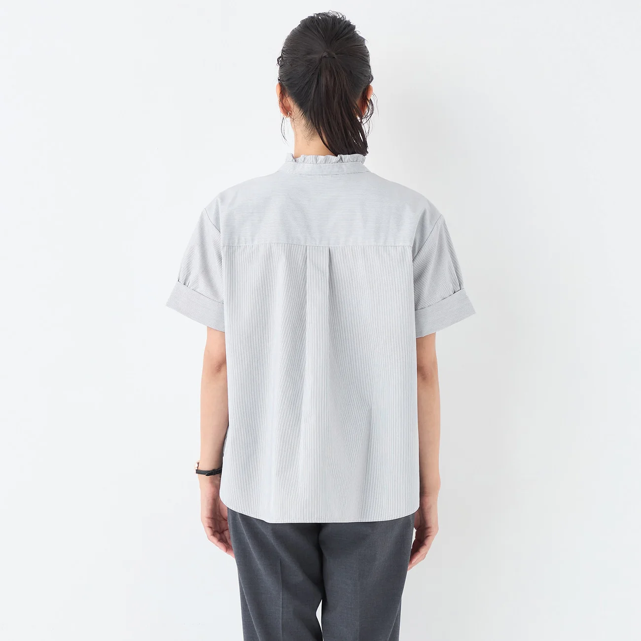 Anti-Sweat-Stain Ruffle Stand Collar Blouse - Image 8