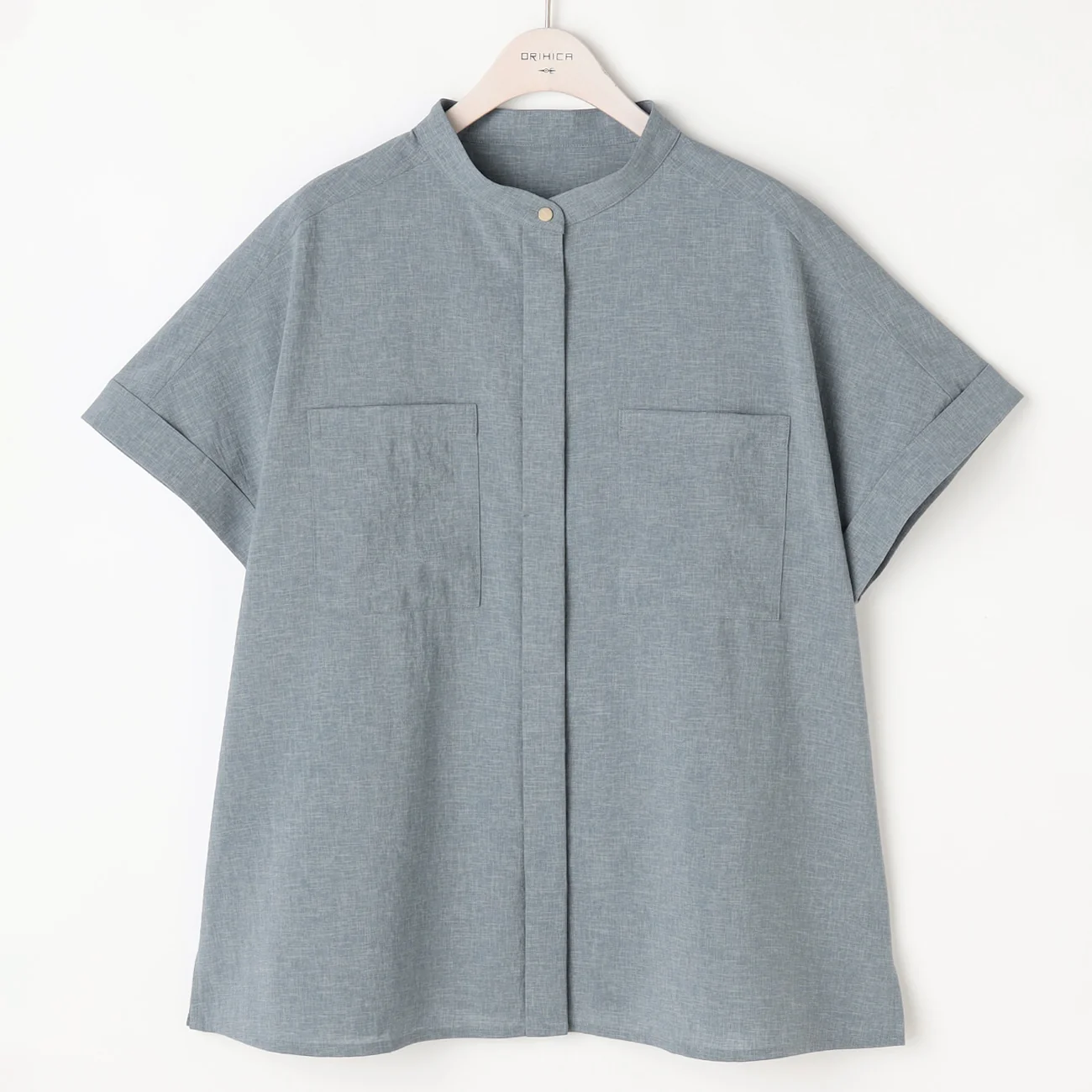Stand Collar Blouse with Chest Pockets - Image 8