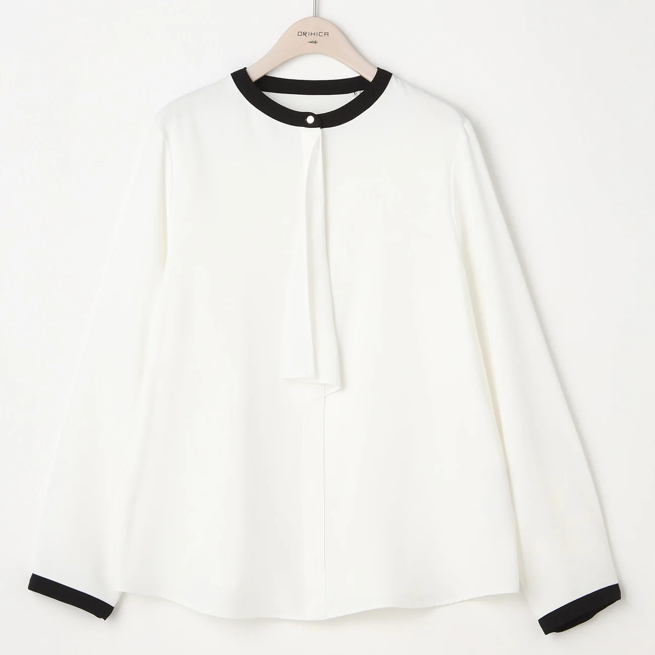 Bicolor Ruffle Bowtie Blouse