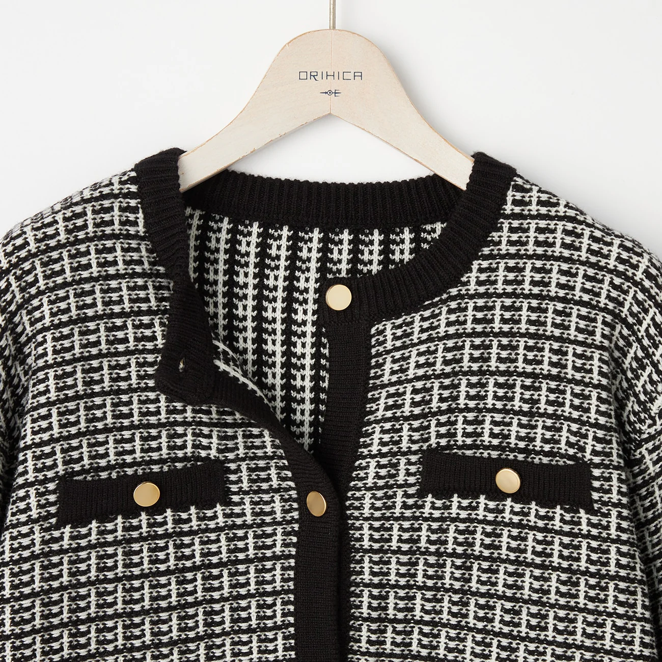 Tweed-like Knit Jacket - White/Black - Image 3