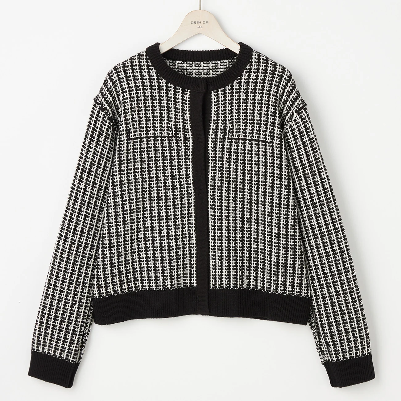 Tweed-like Knit Jacket - White/Black - Image 6