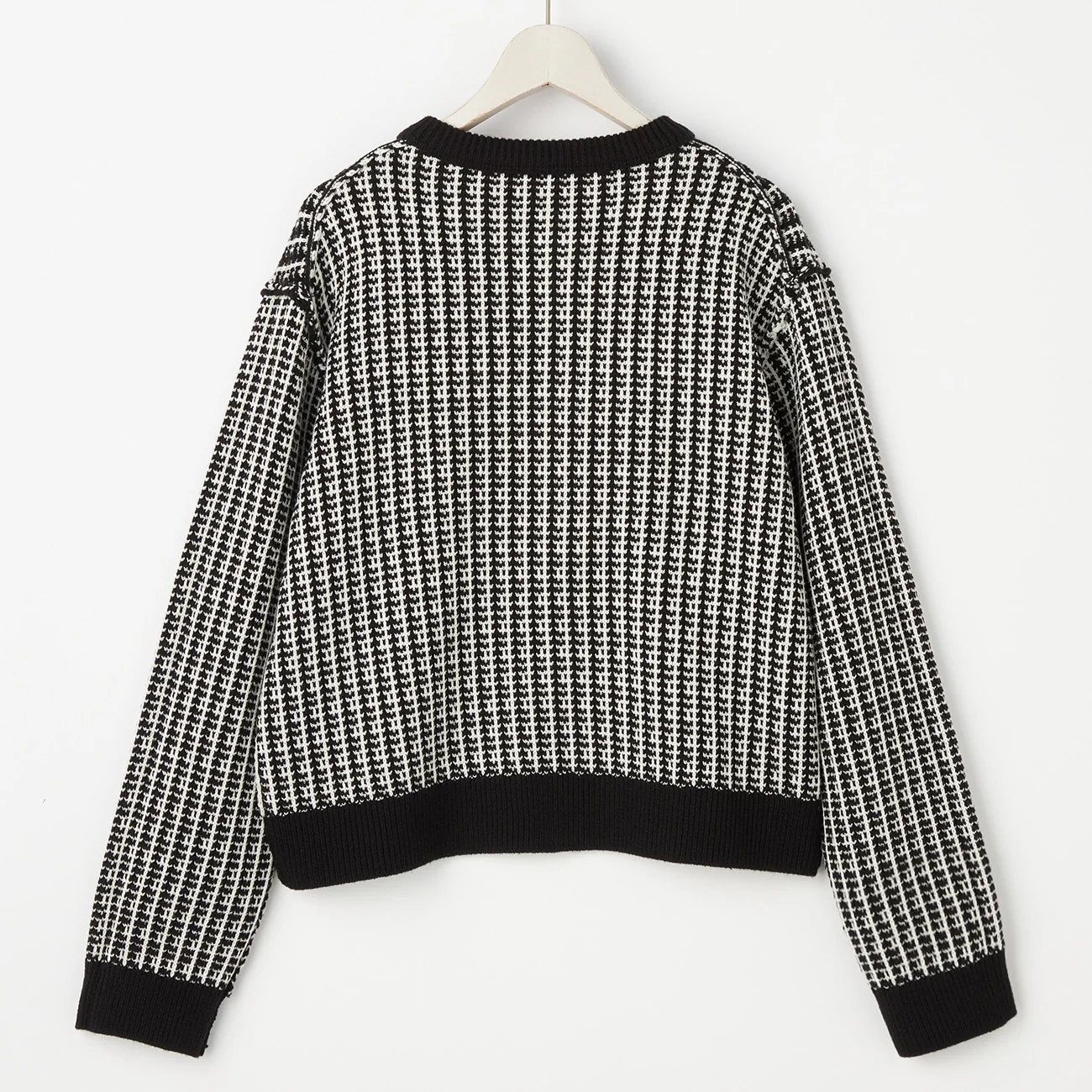 Tweed-like Knit Jacket - White/Black - Image 7