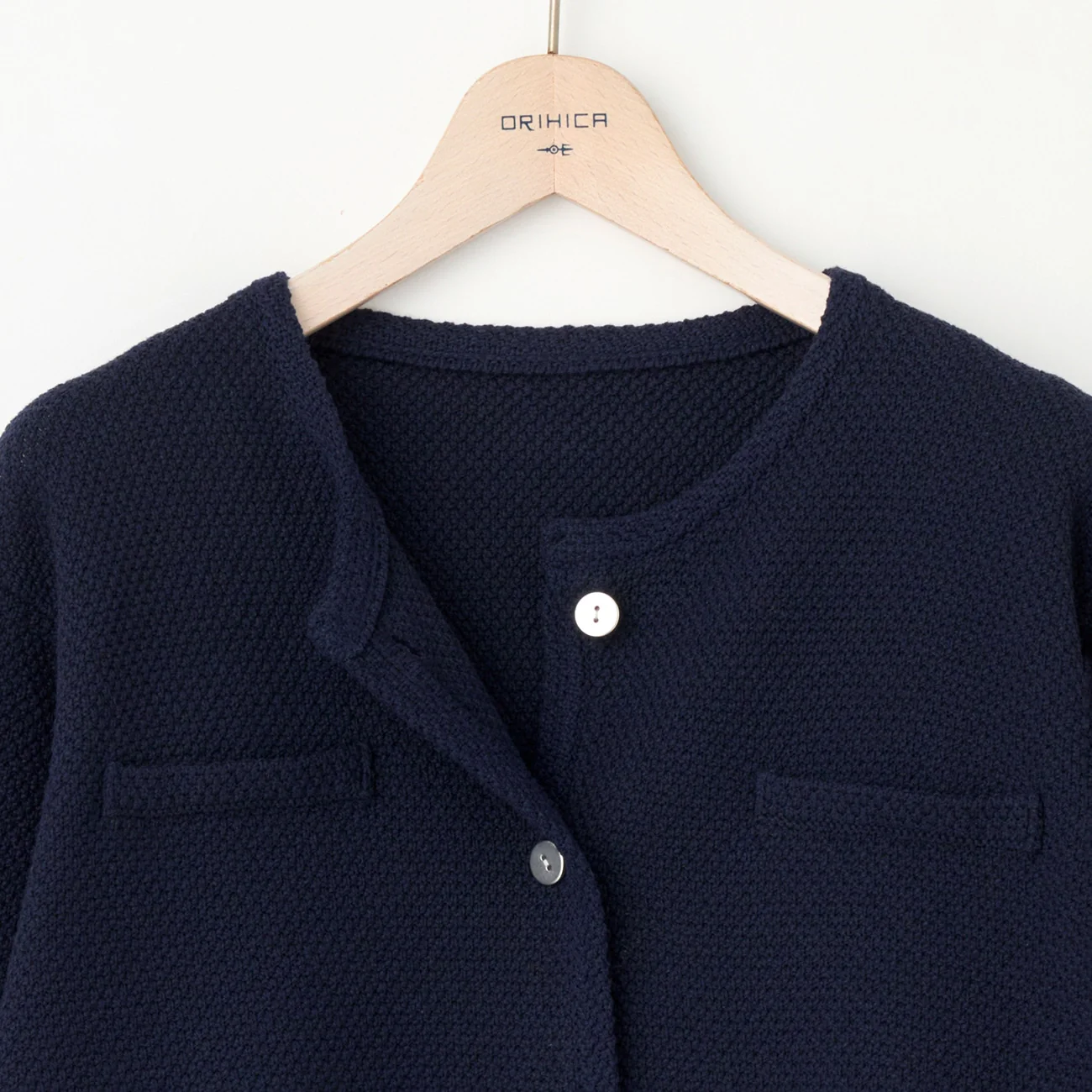 Tweed-Style Knit Jacket - Navy - Image 3