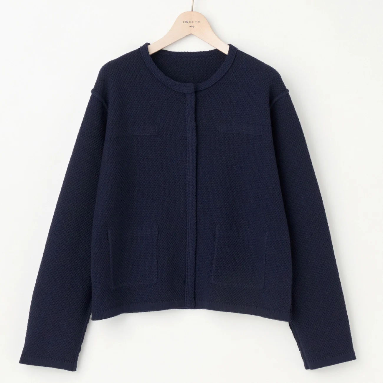Tweed-Style Knit Jacket - Navy - Image 6